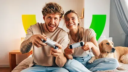 young couple playing video games together